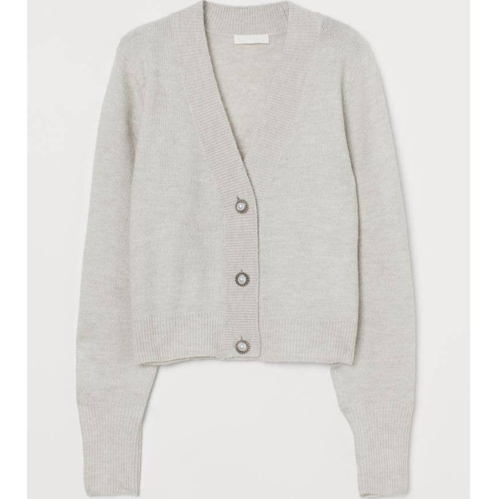 H&M Beige Grey Jewel Button Cardigan Medium NWOT